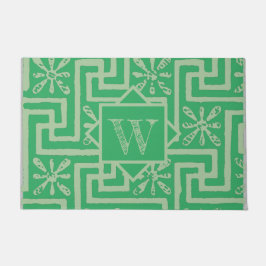 Felpudo Monograma de diseño moderno verde clave griega