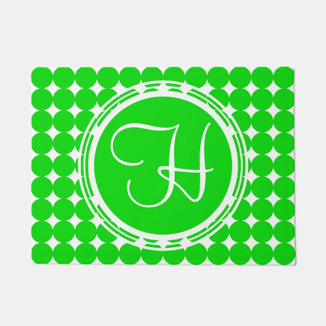 Felpudo Monograma de dot de polka verde (Anverso)