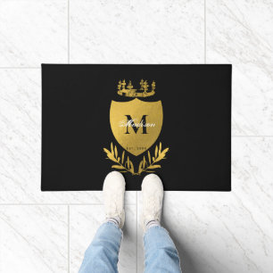 Felpudo Monograma de Escudo Real Negro y Oro