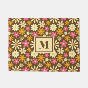 Felpudo Monograma de flor hippie groovy de moda retro 70