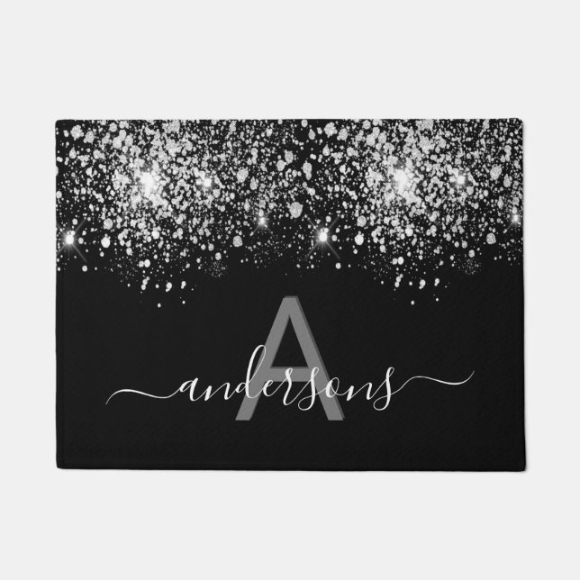 Felpudo Monograma de la familia de polvo del purpurina de  (Anverso)