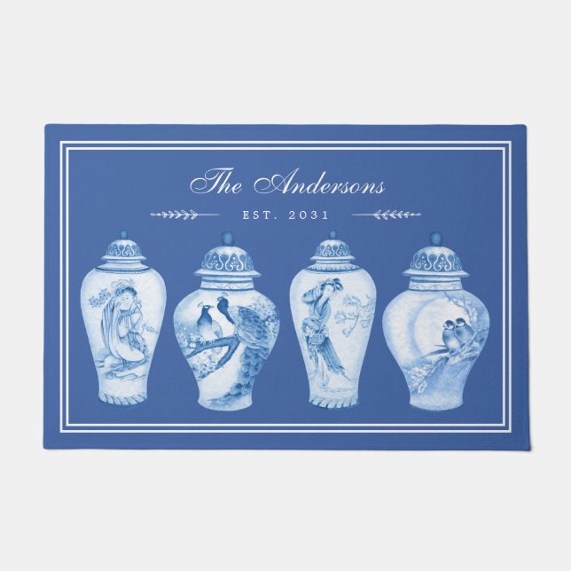 Felpudo Monograma de la familia Delft Blue Chinoiserie Gin (Anverso)