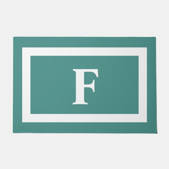 Felpudo Monograma de la familia minimalista Verde azulada  (Anverso)