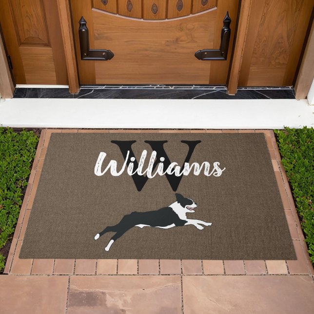 Felpudo Monograma de la raza de perro del terror de Boston (Boston Terrier Monogram Doormat Welcome Mat)