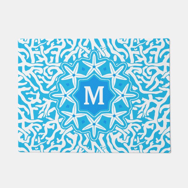 Felpudo Monograma de las estrellas de mar del arrecife de (Anverso)