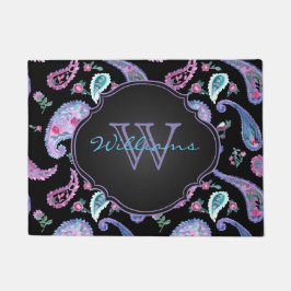 Felpudo Monograma de lavanda negra en estilo paisley acuar