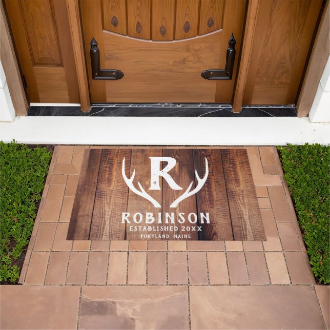 Felpudo Monograma de Madera Rusa Nombre Familia Deer Antle (Exterior)