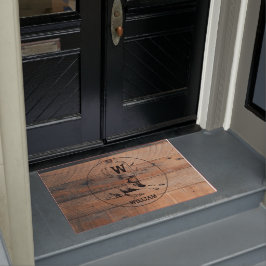 Felpudo Monograma de madera rústica personalizado