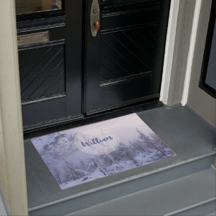 Felpudo Monograma de niebla del bosque de abeto de inviern