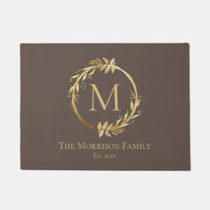 Felpudo Monograma de nombre de familia de guirnaldas marro