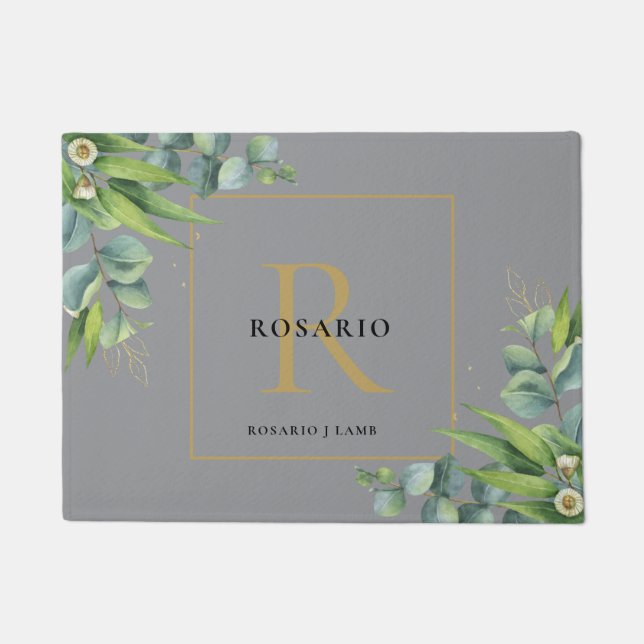 Felpudo Monograma de oro gris Nimbus personalizado (Anverso)