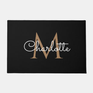 Felpudo Monograma de oro negro elegante escritura femenina