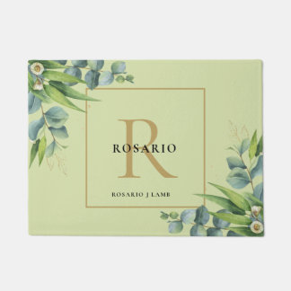 Felpudo Monograma de oro verde oliva claro personalizado