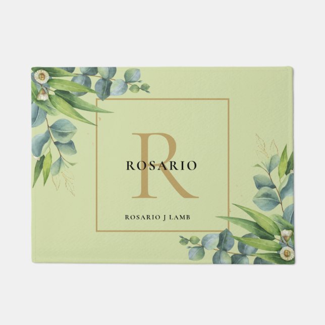 Felpudo Monograma de oro verde oliva claro personalizado (Anverso)