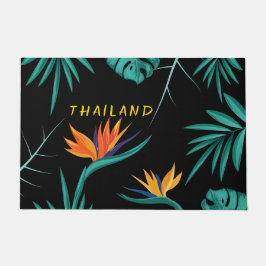 Felpudo Monograma de palma verde azul tropical Verde azula