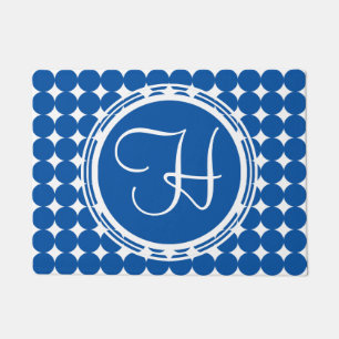 Felpudo Monograma de puntos de Polka Azul