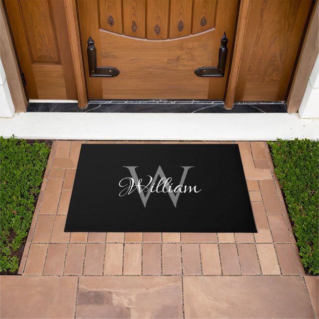 Felpudo Monograma de script inicial personalizado por pers (Exterior)