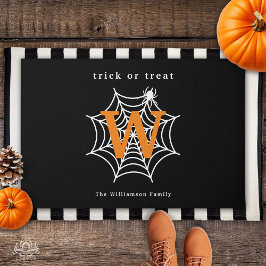 Felpudo Monograma de telaraña de Halloween para truco o tr