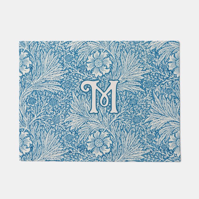Felpudo Monograma de William Morris Blue Marigold (Anverso)