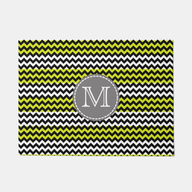 Felpudo Monograma de zigzag verde negro (Anverso)