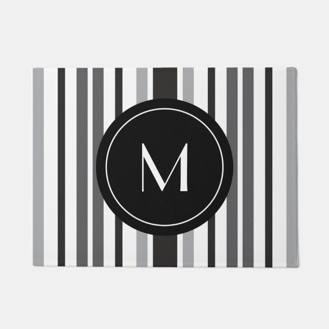 Felpudo Monograma del Personalizado blanco negro gris patr (Anverso)