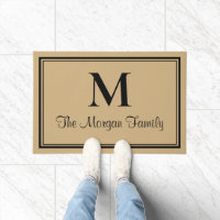 Monograma elegante de doble frontera negro Tan