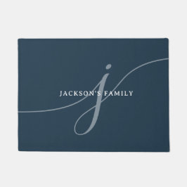 Felpudo Monograma elegante de escritura blanca azul de la