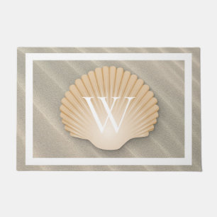 Felpudo Monograma elegante de la playa y del Seashell