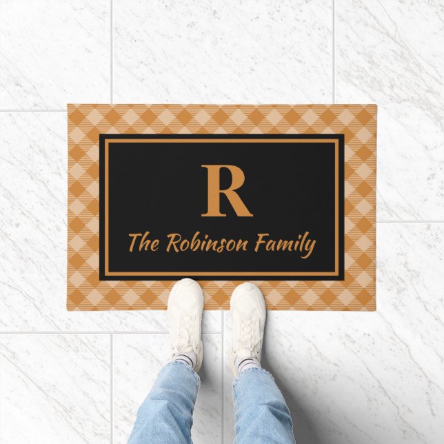 Felpudo Monograma elegante Personalizado de la placa de bú (Interior)