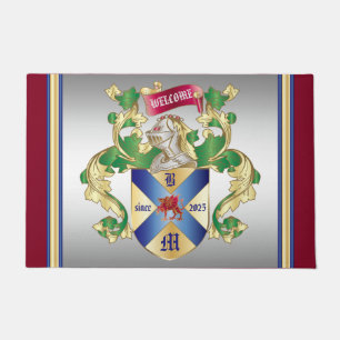 Felpudo Monograma escudo de armas plata caballero dragón