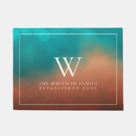 Felpudo Monograma familiar Resumen Naranja Verde azulado d