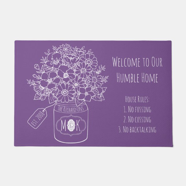 Felpudo Monograma Flores silvestres Bouquet Mason Jar (Anverso)