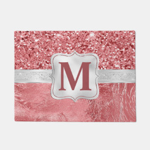 Felpudo Monograma Glamuroso de Papel de Estaño Rosa y Bril