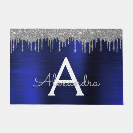 Felpudo Monograma Metalizado cepillado con Purpurina azul 