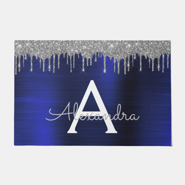 Felpudo Monograma Metalizado cepillado con Purpurina azul  (Anverso)