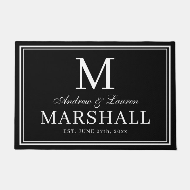 Felpudo Monograma minimalista de pareja recién casada reci (Anverso)