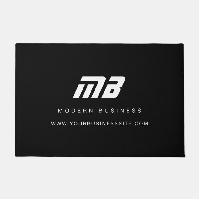 Felpudo Monograma mínimo de deportivo blanco negro moderno (Anverso)