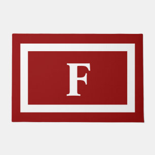 Felpudo Monograma Moderno De La Familia Roja Y Blanca