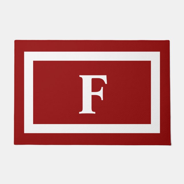 Felpudo Monograma Moderno De La Familia Roja Y Blanca (Anverso)