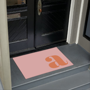 Felpudo Monograma moderno Letra inicial Naranja rosa paste
