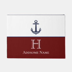 Felpudo Monograma Monograma de la Marina Náutica Ancla Azu