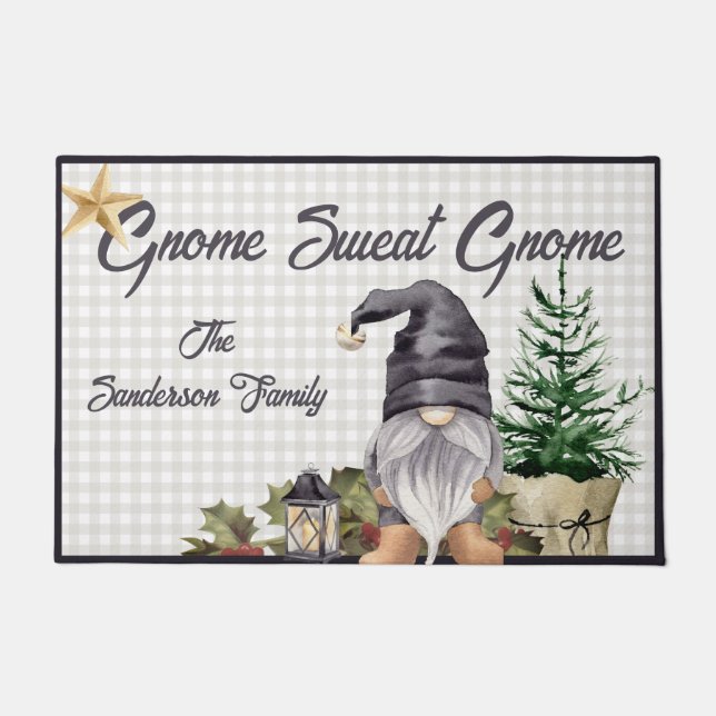 Felpudo Monograma Navidades Gnome de acuarela (Anverso)