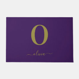 Felpudo Monograma Nombre Guión Personalizado Púrpura Y Oro