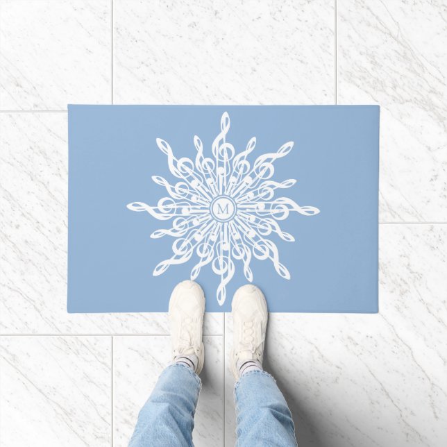 Felpudo Monograma Ornamental Azul invernal G-Clef Snowflak (Interior)
