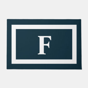 Felpudo Monograma personalizado de la marina azul blanco i