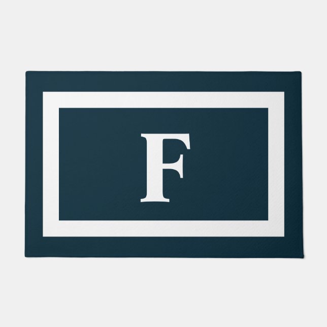 Felpudo Monograma personalizado de la marina azul blanco i (Anverso)