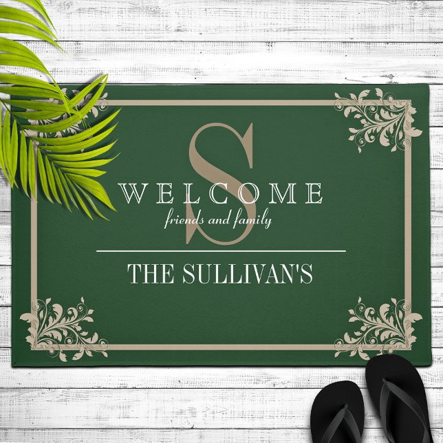 Felpudo Monograma Personalizado de marco florido de esquin (Subido por el creador)