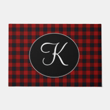 Monograma Personalizado Plaid Búfalo Rojo y Negro