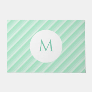 Felpudo Monograma plantilla Mint Green Stripes Trendy Mode