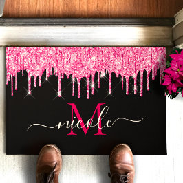 Felpudo Monograma Purpurina de goteo rosado caliente